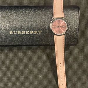 Burberry Swiss Made 28mm Case Watch with Pink Leather Strap